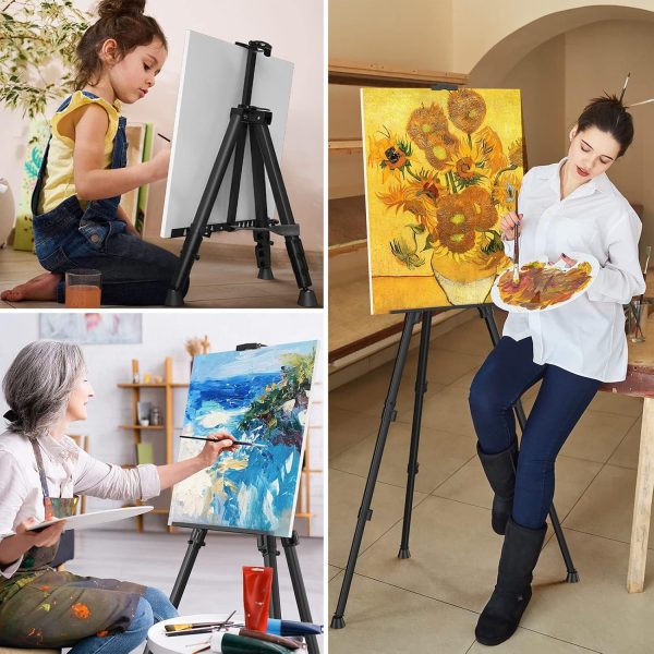 Art Painting Display Easel Stand - Portable Adjustable Aluminum Metal Tripod Artist Easel with Bag, Height from 17" to 66", Extra Sturdy for Table-Top/Floor Painting, Drawing, and Displaying, Black - Image 2