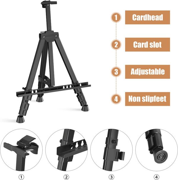 Art Painting Display Easel Stand - Portable Adjustable Aluminum Metal Tripod Artist Easel with Bag, Height from 17" to 66", Extra Sturdy for Table-Top/Floor Painting, Drawing, and Displaying, Black - Image 4