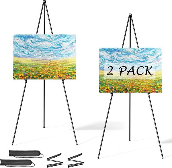 Easel Stand for Display, Aredy 63" Portable Painting Easel, Lightweight Metal Easels for Painting Canvas, Wedding Sign (2 pack)