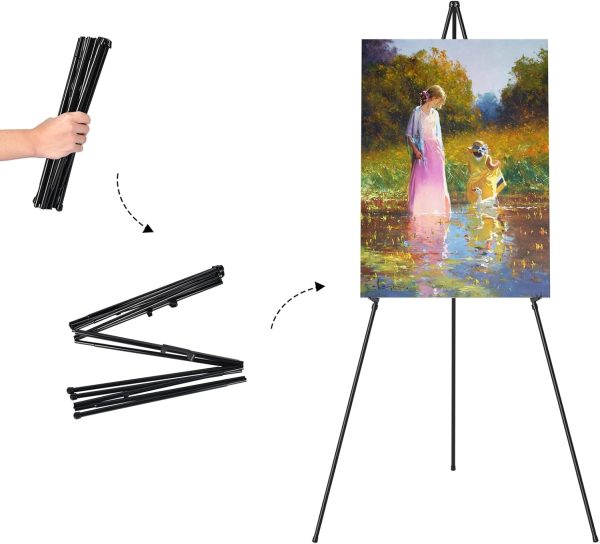 Easel Stand for Display, Aredy 63" Portable Painting Easel, Lightweight Metal Easels for Painting Canvas, Wedding Sign (2 pack) - Image 2