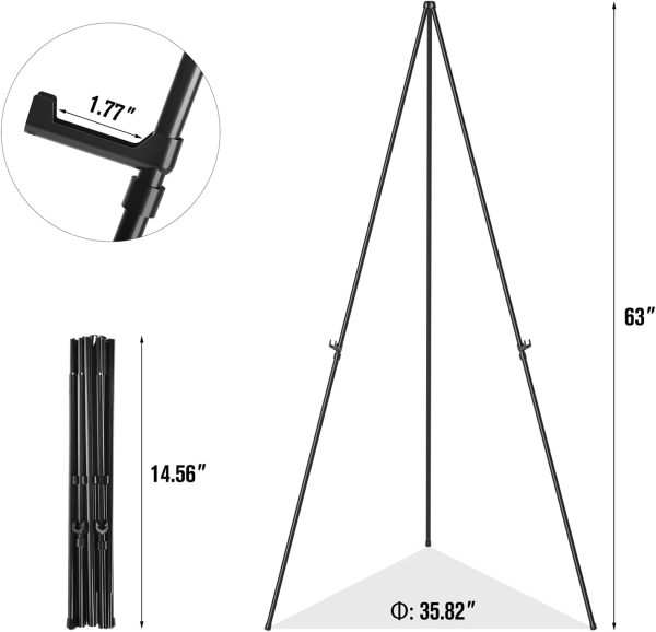 Easel Stand for Display, Aredy 63" Portable Painting Easel, Lightweight Metal Easels for Painting Canvas, Wedding Sign (2 pack) - Image 3