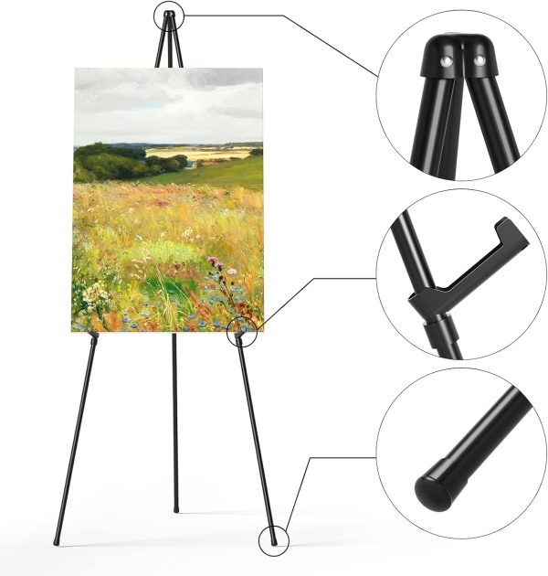 Easel Stand for Display, Aredy 63" Portable Painting Easel, Lightweight Metal Easels for Painting Canvas, Wedding Sign (2 pack) - Image 4