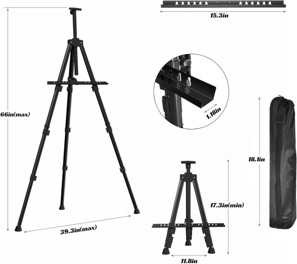 Easels for Painting Canvas, Aredy 66" Art Easel for Drawing, Portable Painting Easel Stand, Metal Table Top Easel (2 Pack) - Image 5