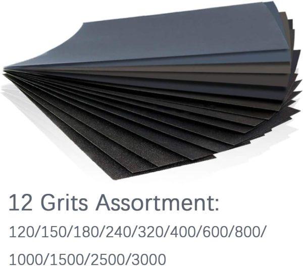 HSYMQ 24PCS Sand Paper Variety Pack Sandpaper 12 Grits Assorted for Wood Metal Sanding, Wet Dry Sandpaper 120/150/180/240/320/400/600/800/1000/1500/2500/3000 Grit - Image 2