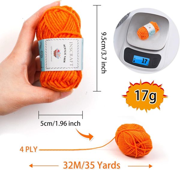 INSCRAFT 62 Acrylic Yarn Skeins, 2170 Yards Yarn for Knitting and Crochet, Includes 2 Crochet Hooks,2 Weaving Needles,10 Stitch Markers, Perfect Beginner Kit for for Adults Kids - Image 3