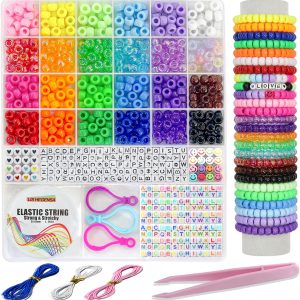 LIS HEGENSA 24 Color Pony Beads Bulk 1000 Pcs,Kandi Beads for Necklace Jewelry Making Earring Hair Braiding,Bracelets Making Kits,Hair Bead,Bracelet Beads,Plastic Beads for Crafts Braids Girls